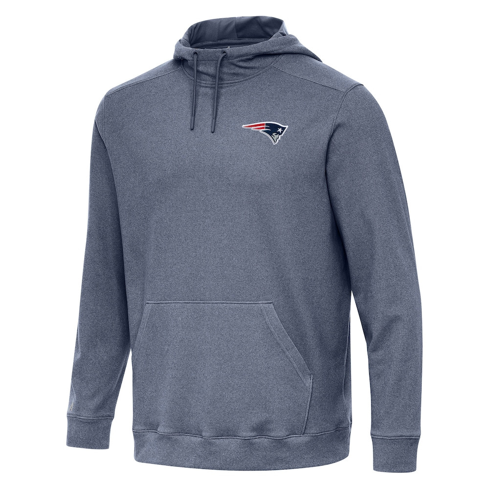 New England Patriots Merch - Men's Heather Cloud Pullover Hoodie, Navy - Antigua - Football Lover Presents