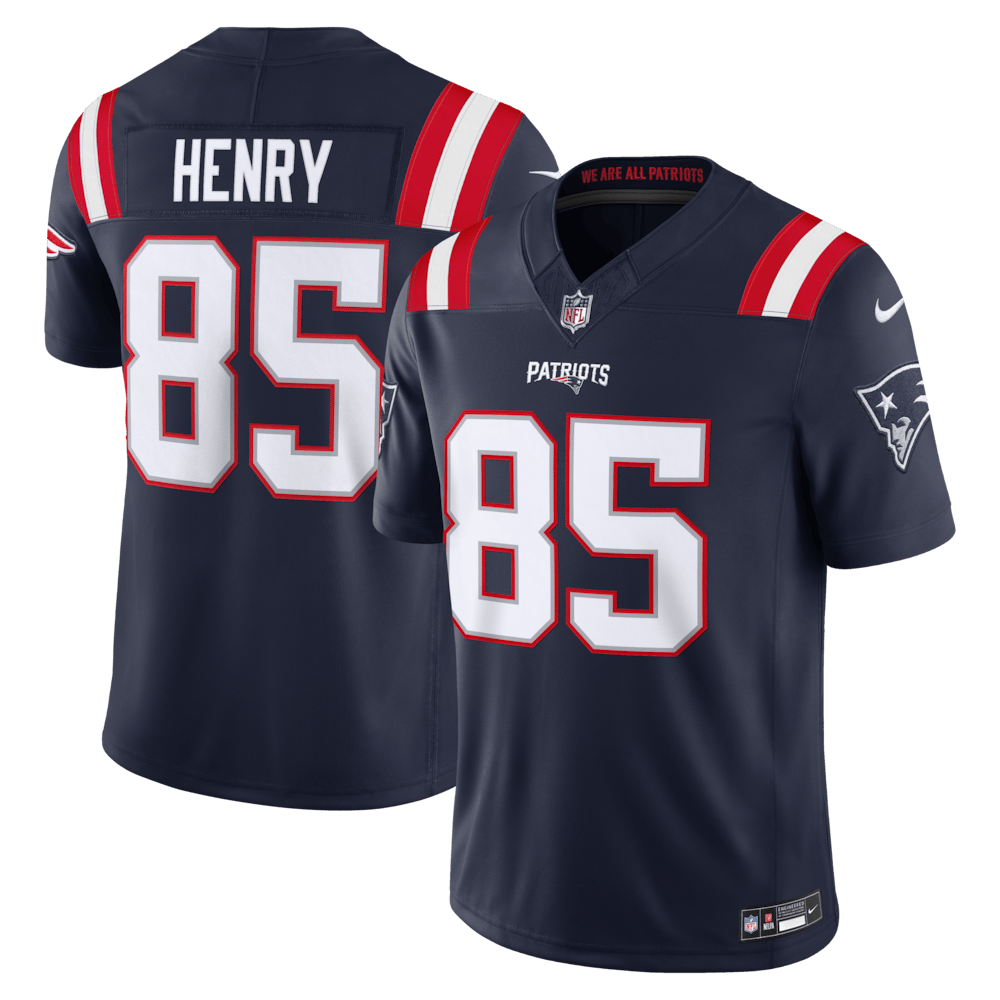 New England Patriots Merch - Men's Hunter Henry Team Vapor F.U.S.E. Stitched Limited Jersey, Navy - Great Football Gifts