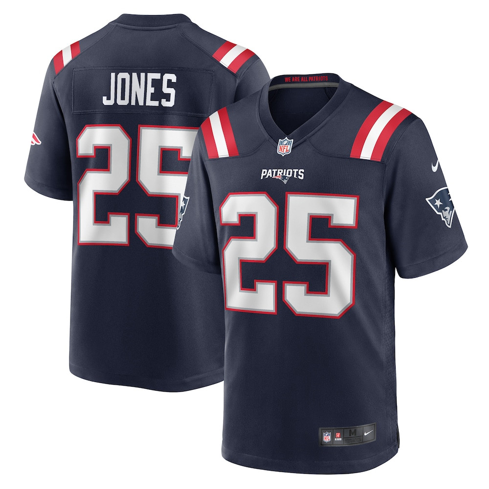 New England Patriots Merch - Men's Marcus Jones Jersey, Navy - Football Fan Present Ideas