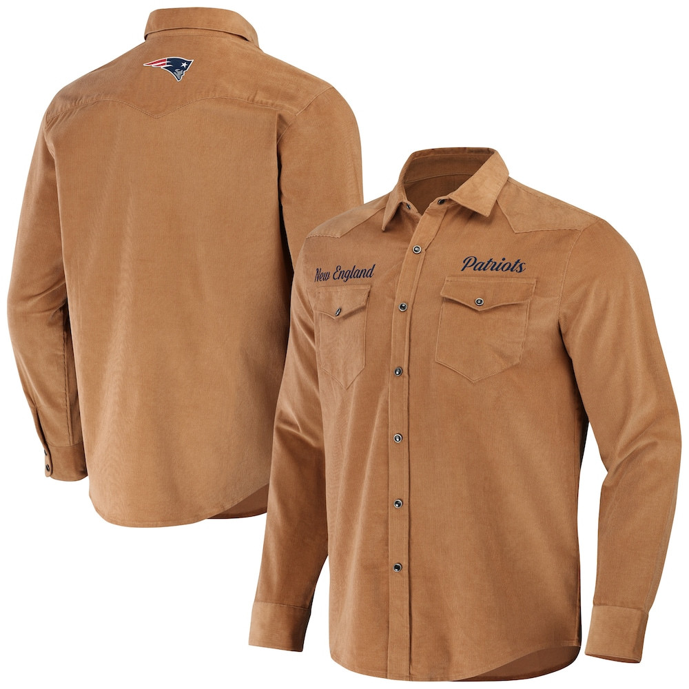 New England Patriots Merch - Men's NFL x Darius Rucker Collection by Fanatics Tan Western Full-Snap Shirt - Football Based Gifts