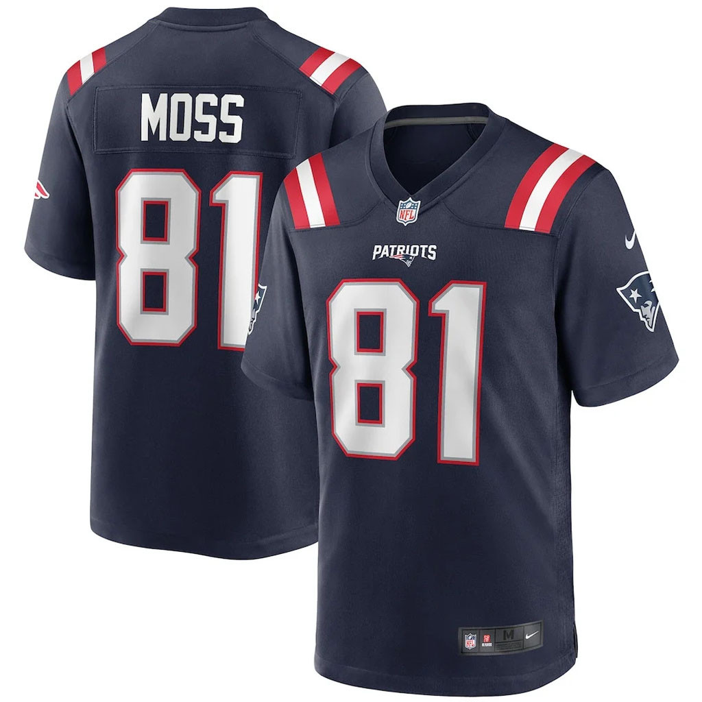 New England Patriots Merch - Men's Randy Moss Game Retired Player Jersey, Navy - Best Football Gifts