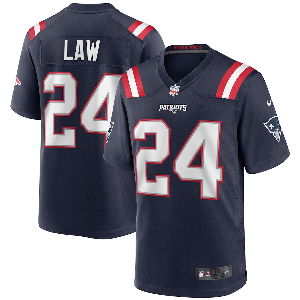 New England Patriots Merch - Men's Ty Law Game Retired Player Jersey, Navy - Football Christmas Gift Ideas