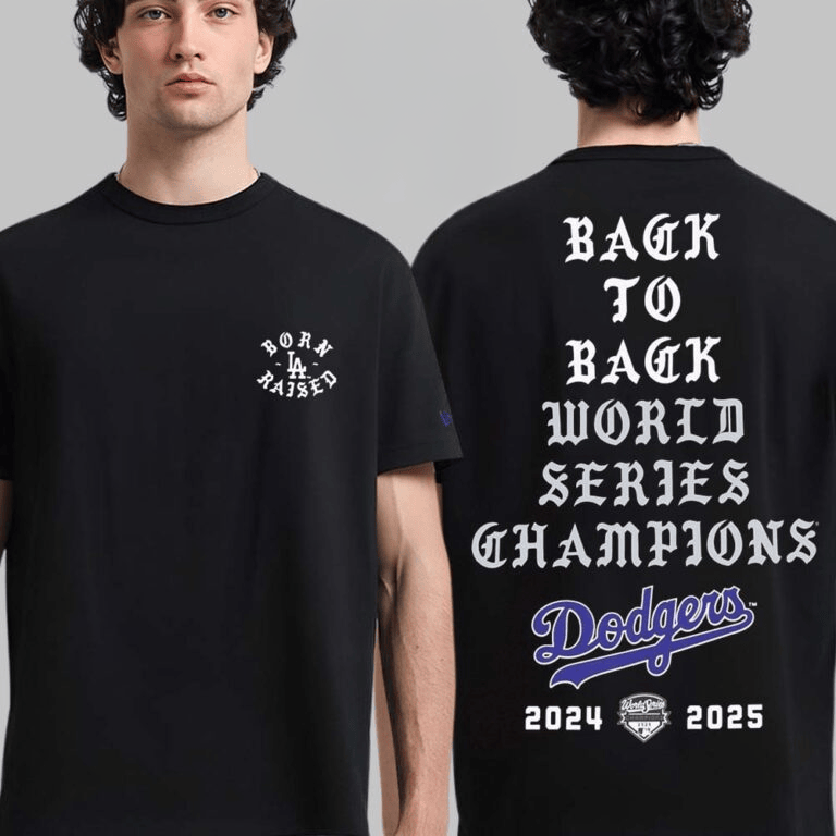 New Era Los Angeles Dodgers X Born x Raised Back To Back World Series Champions T-Shirt