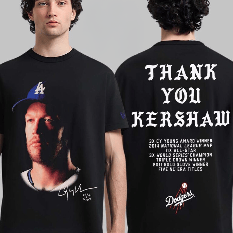 New Era Los Angeles Dodgers X Born x Raised Thank You Clayton Kershaw T-Shirt Dodgers Merch