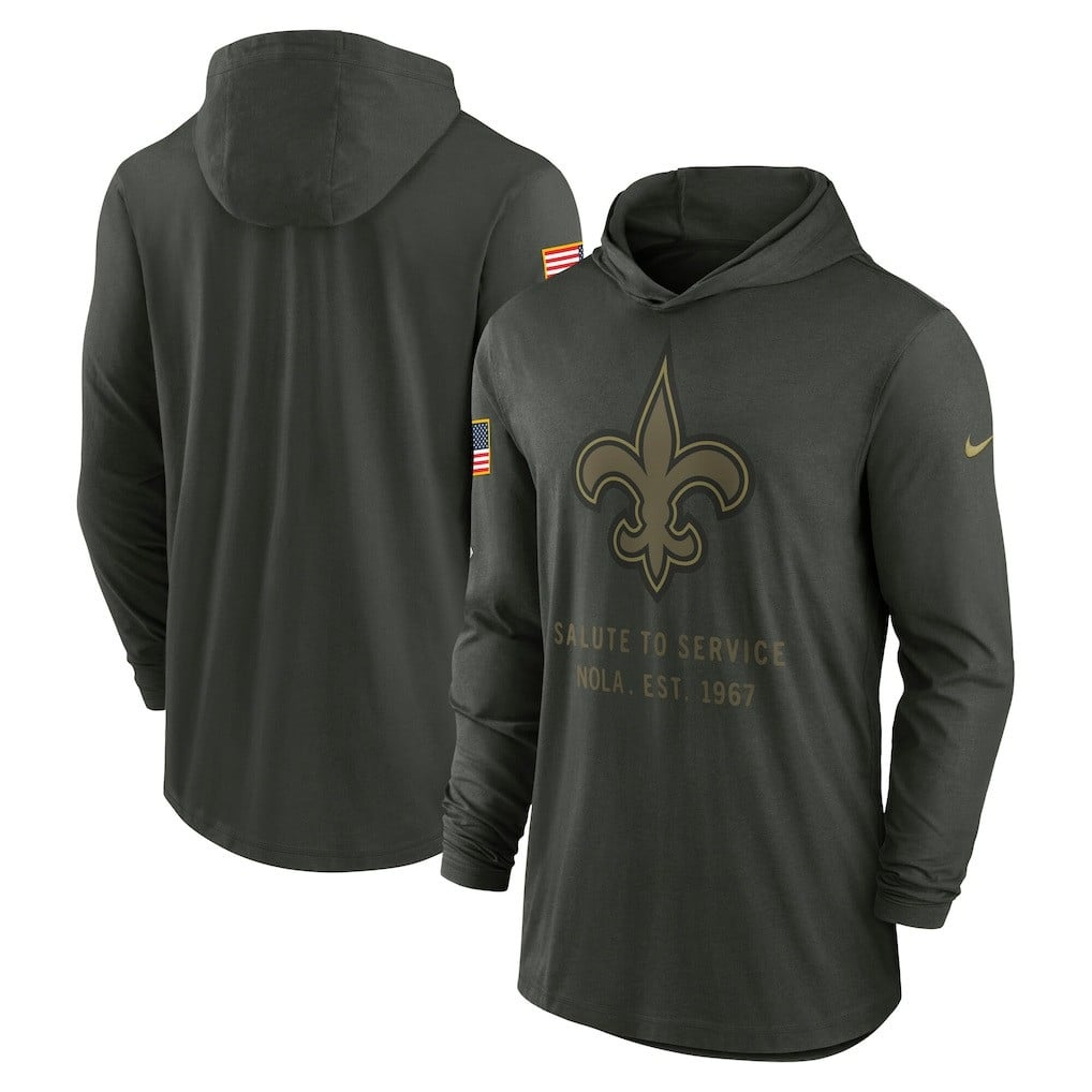New Orleans Saints 2025 Salute to Service Sideline Dri-FIT Lightweight Hooded Pullover - Forest Green