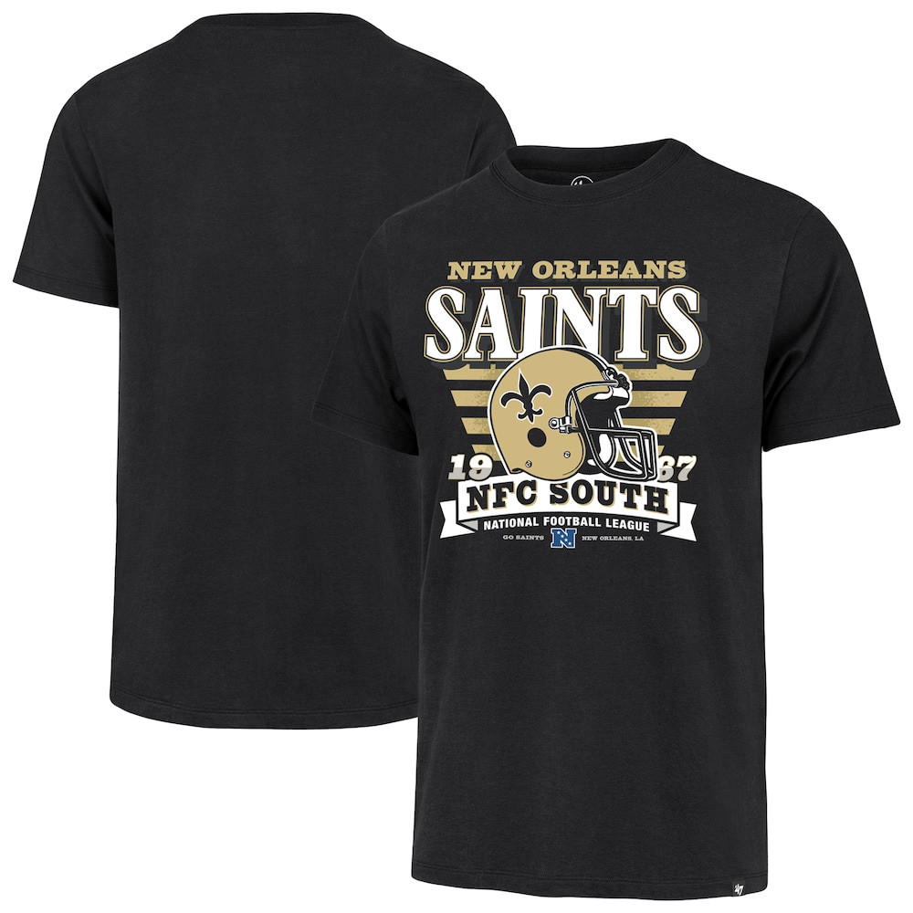New Orleans Saints Merch - Men's '47 Stripe Splash Franklin Throwback T-Shirt, Black - Football Related Gift Ideas
