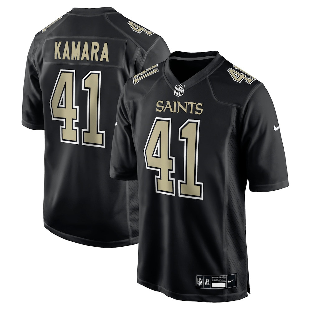 New Orleans Saints Merch - Men's Alvin Kamara Carbon Fashion Game Jersey, Black - Football Christmas Gifts