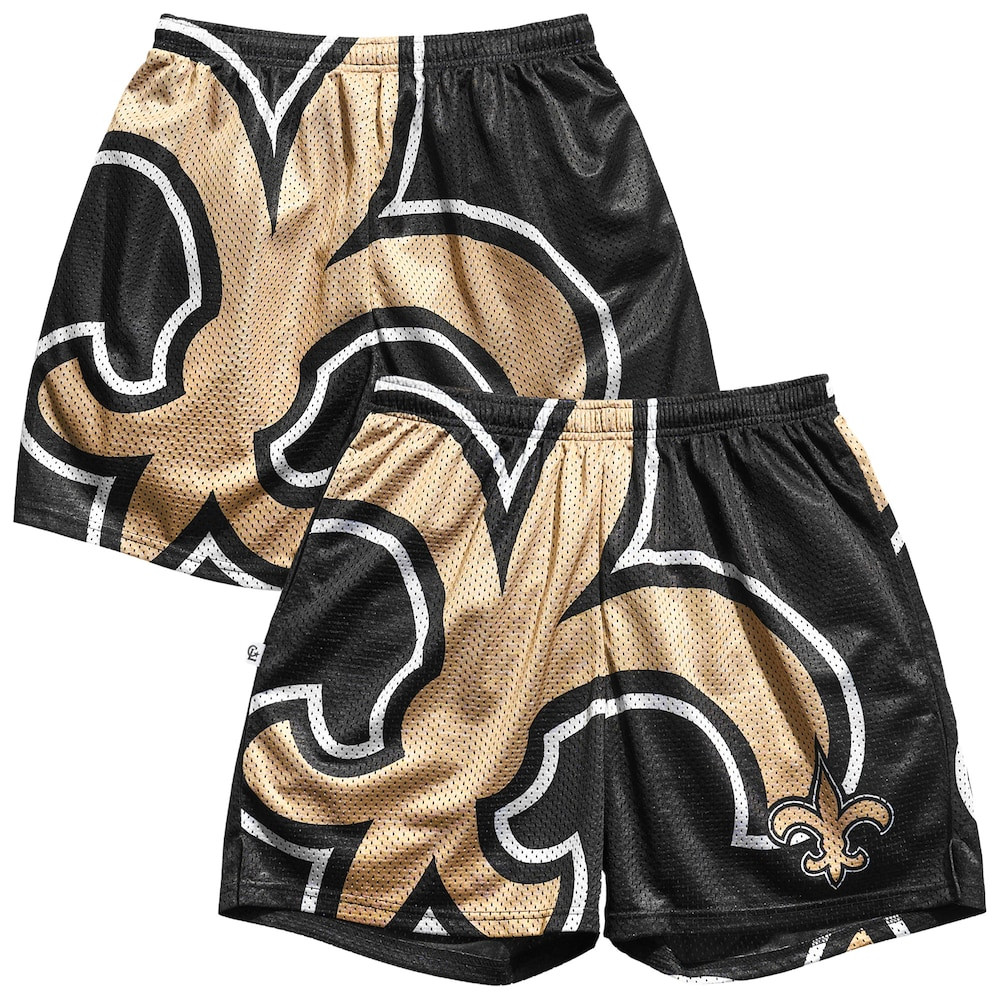 New Orleans Saints Merch - Men's Chalk Line Big Logo Retro Shorts, Black - Cool Football Gift Ideas