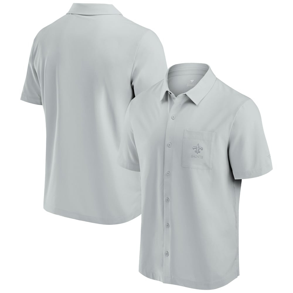 New Orleans Saints Merch - Men's Fanatics Gray Front Office Button-Up Shirt - Best Football Gifts For Adults