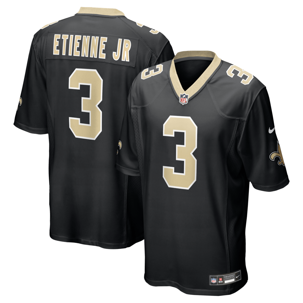 New Orleans Saints Merch - Men's Travis Etienne Jr Game Jersey, Black - American Football Presents