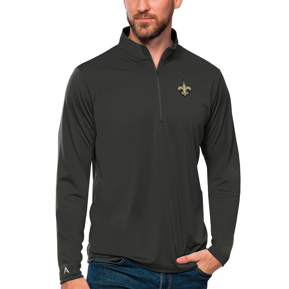New Orleans Saints Merch - Men's Tribute Quarter-Zip Lightweight Pullover Top, Charcoal - Antigua - Great Football Gifts