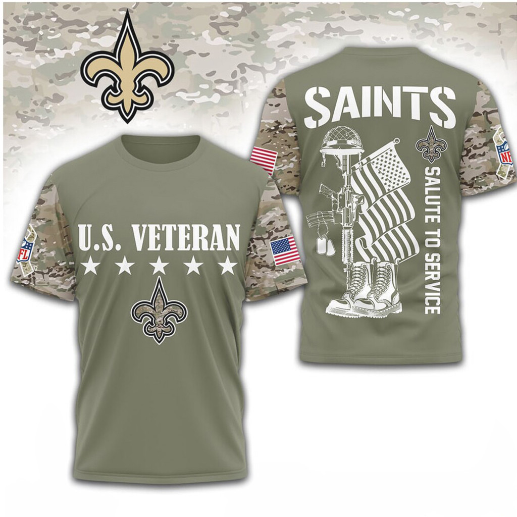 New Orleans Saints US Veteran Salute To Service Camo T-Shirt Saints Merch Patriotic Gifts