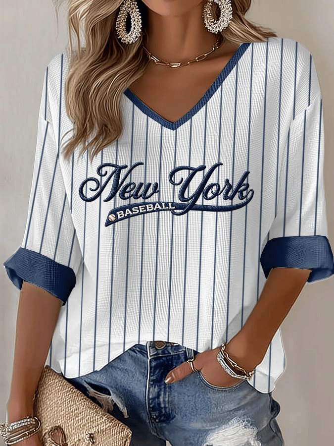 New York Baseball V-Neck T-Shirt Game Day Yankees Merch Gifts For Baseball Lovers