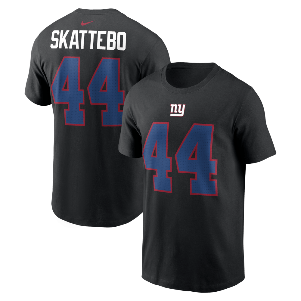 New York Giants Merch - Men's Cam Skattebo Carbon Name & Number T-Shirt, Black - Gift Ideas For Football Lovers