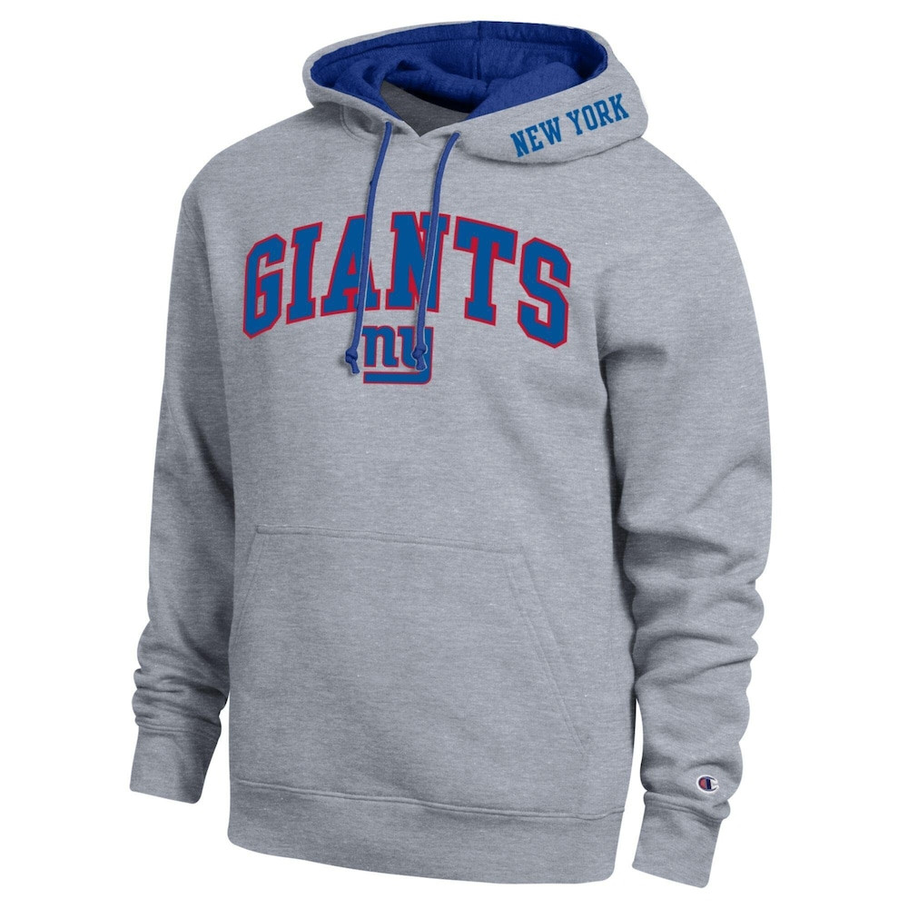 New York Giants Merch - Men's Champion Royal Contrast Hoodie, Heather Gray - Cool Gifts For Football Fans