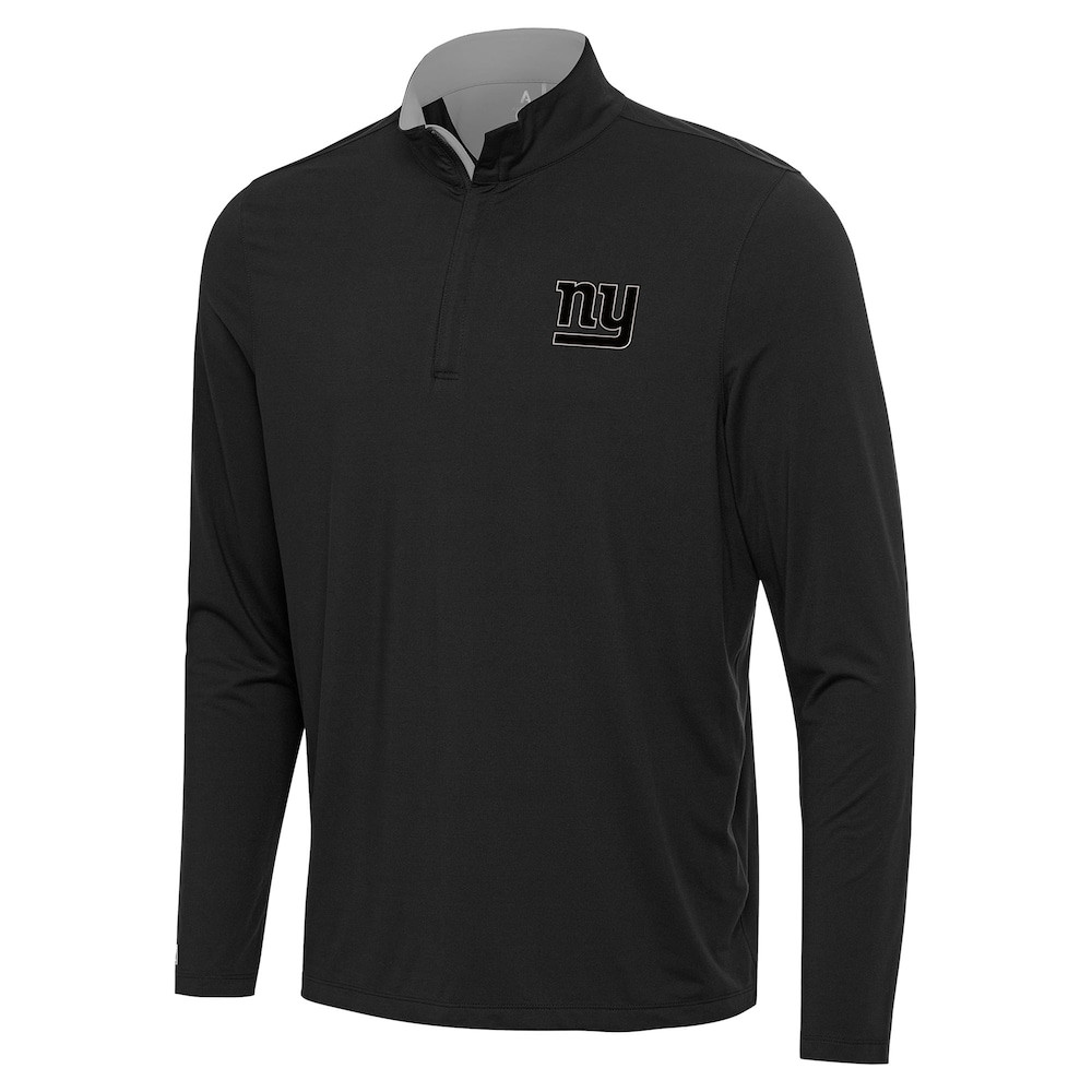 New York Giants Merch - Men's Content Quarter-Zip Pullover Top, Black - Antigua - Football Gift Idea
