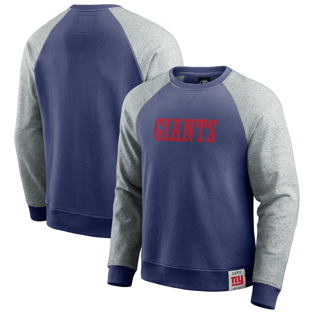 New York Giants Merch - Men's Darius Rucker Collection by Fanatics Royal Colorblock Pullover Sweatshirt, Heather Gray - Best Football Gifts