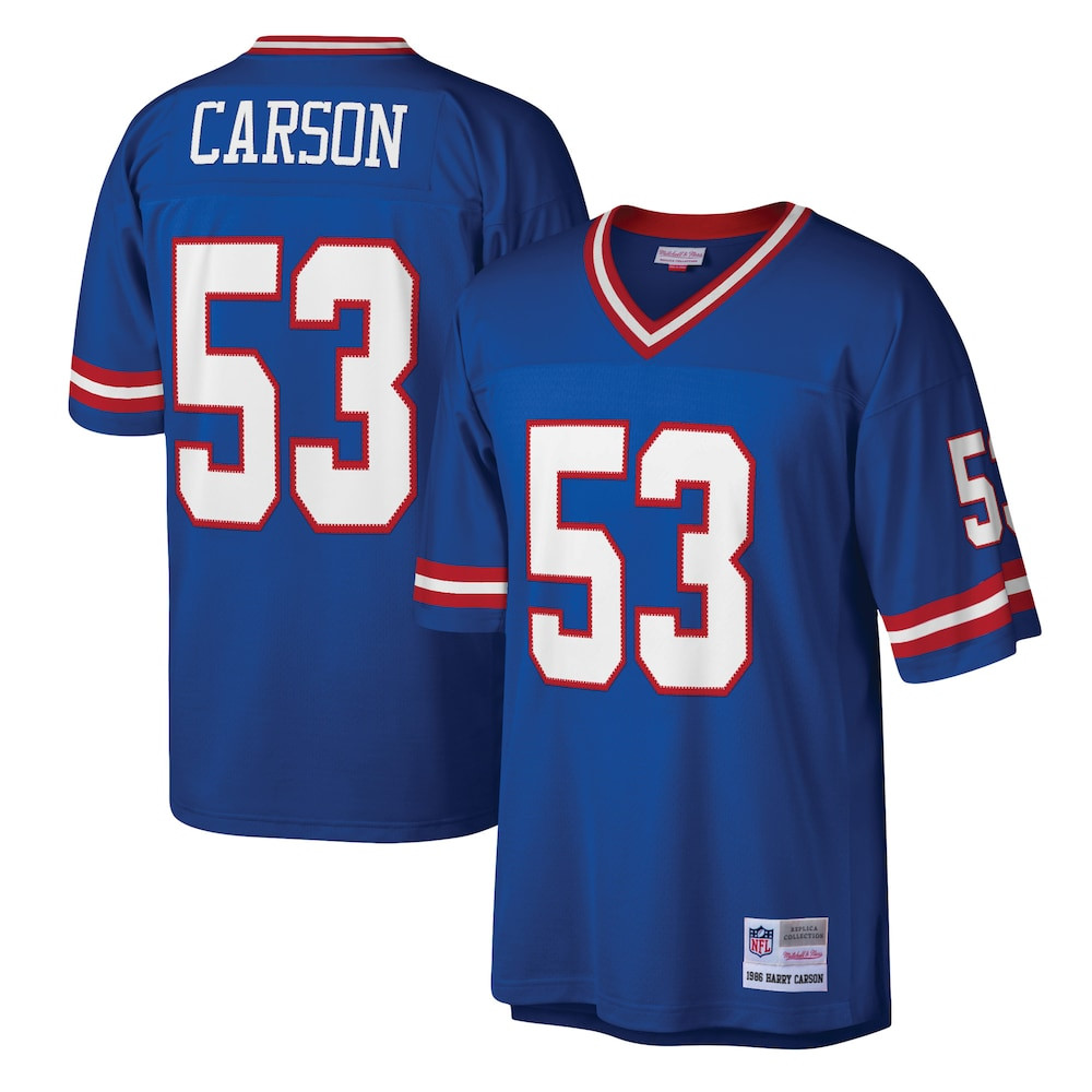 New York Giants Merch - Men's Harry Carson Royal Legacy Replica Jersey - Mitchell & Ness - Football Fan Gift Ideas