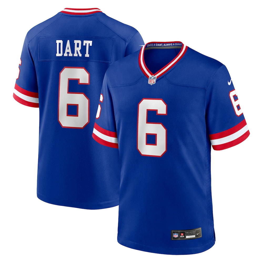 New York Giants Merch - Men's Jaxson Dart Royal Alternate 2 Classic Game Jersey - Best Football Gift Ideas