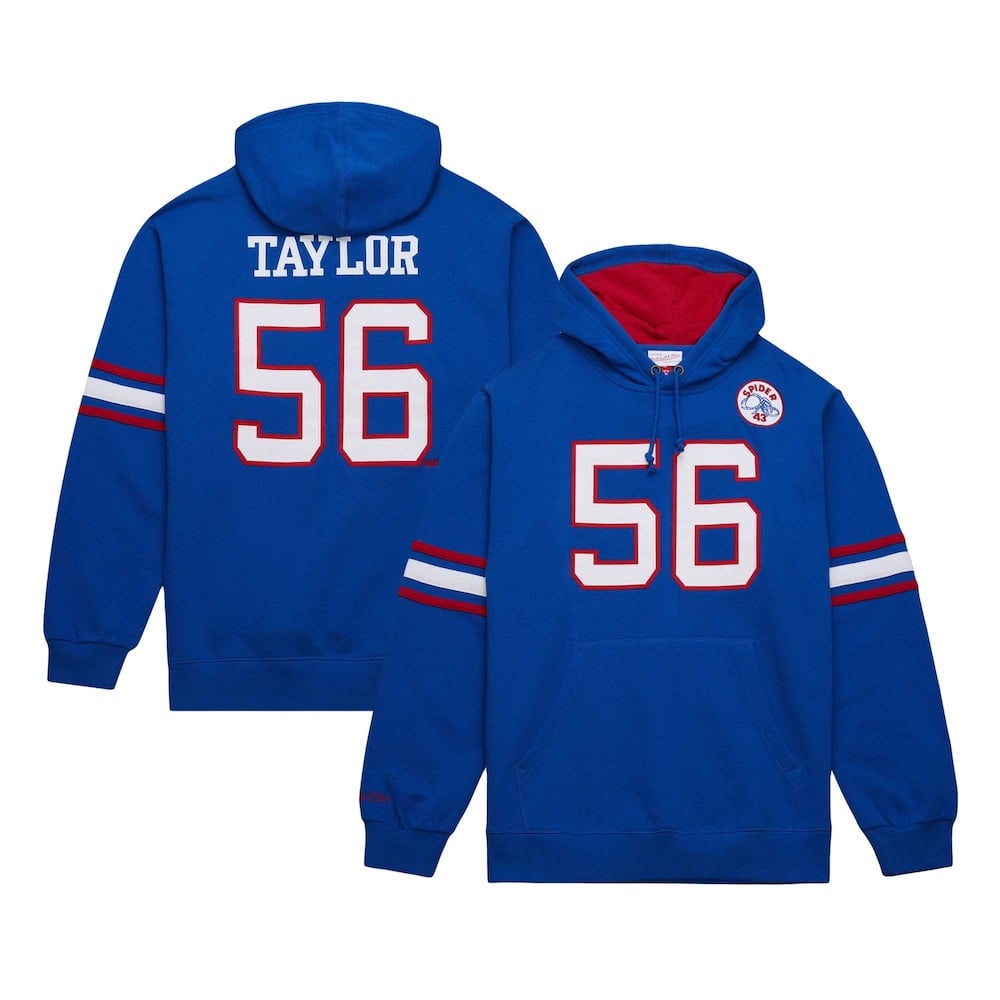 New York Giants Merch - Men's Lawrence Taylor Royal Pullover Hoodie - Mitchell & Ness - Football Christmas Gift Ideas
