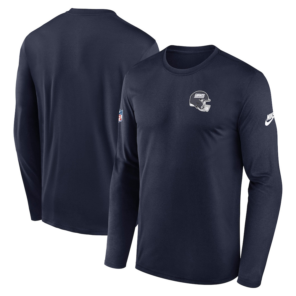 New York Giants Merch - Men's Legend Small Logo Dri-FIT Long Sleeve T-Shirt, Navy - Gift Ideas For Football Lovers