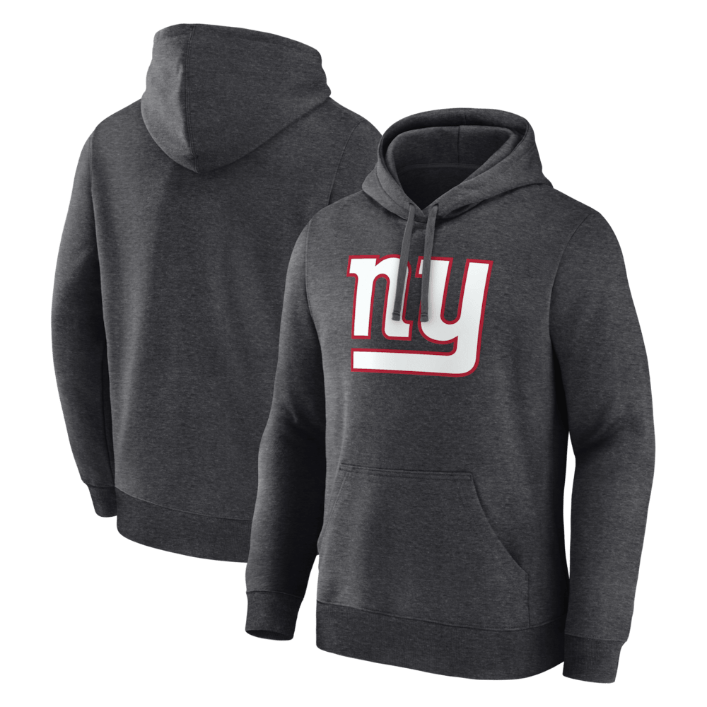New York Giants Merch - Men's Logo Athletic Heather Primary Logo Hoodie, Charcoal - Christmas Gifts For Football Fans