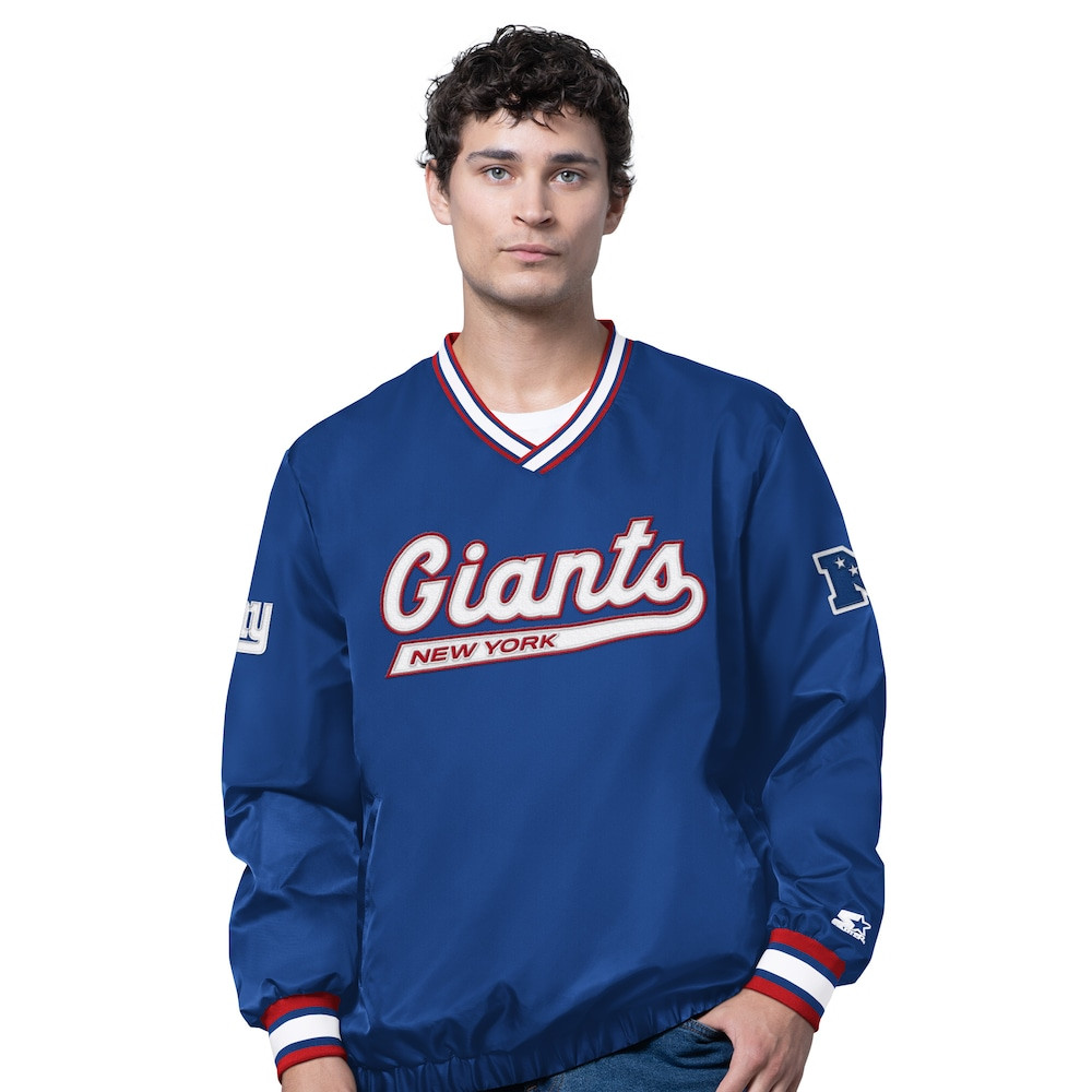 New York Giants Merch - Men's OVO x Royal Trainer V-Neck Pullover Jacket - Starter - Best Football Related Gifts