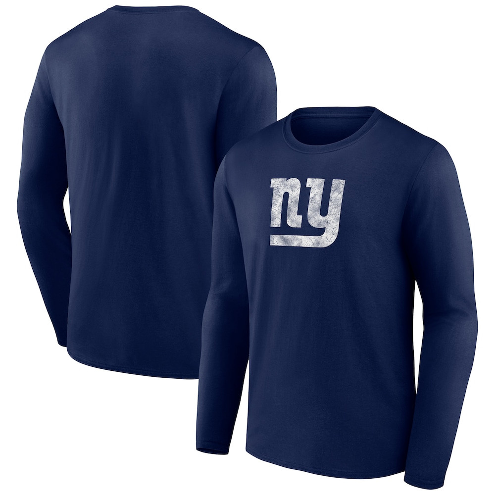 New York Giants Merch - Men's Throwback Long Sleeve T-Shirt, Navy - Cool Football Gifts