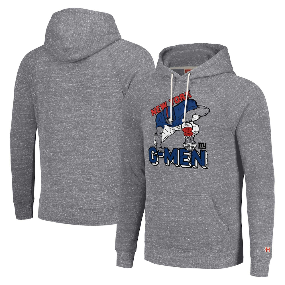 New York Giants Merch - Unisex Homage Gray Hyperlocal Raglan Pullover Hoodie - American Football Gift Ideas