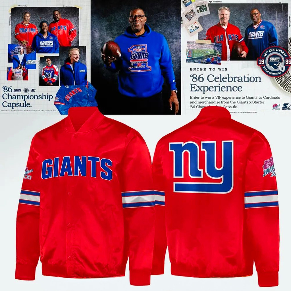 New York Giants The 86 Championship Red Jacket Giants Merch Awesome Father's Day Gifts