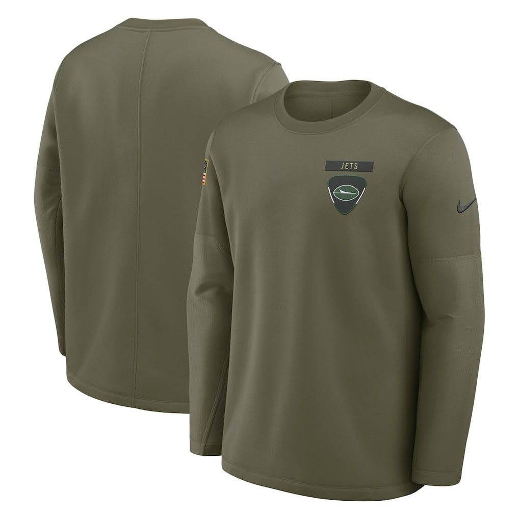 New York Jets 2025 Salute to Service Sideline Coaches Therma-FIT Long Sleeve Shirt - Olive