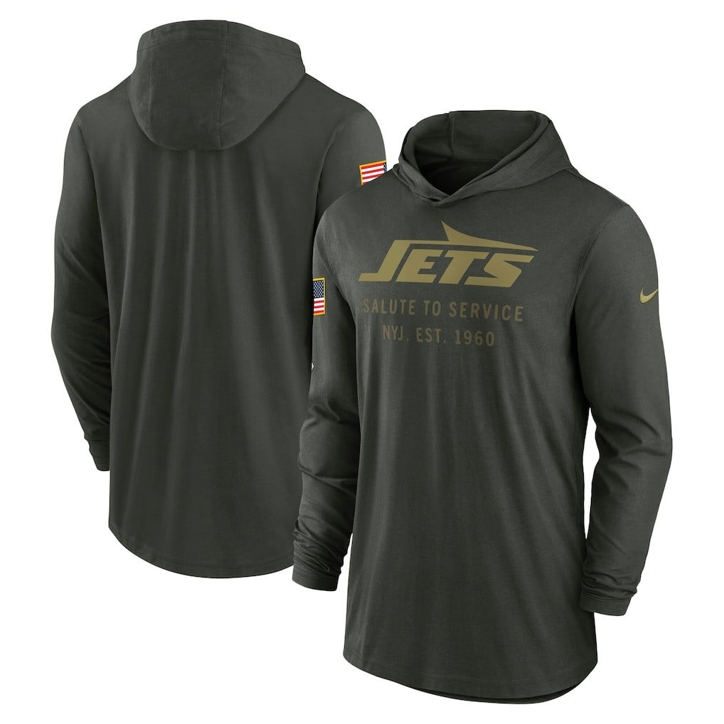 New York Jets 2025 Salute to Service Sideline Dri-FIT Lightweight Hooded Pullover - Forest Green