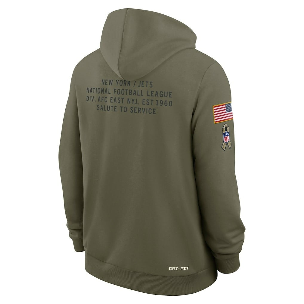 New York Jets 2025 Salute to Service Sideline Standard Issue Dri-FIT Hoodie - Olive - Image 3