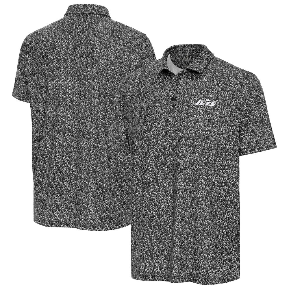 New York Jets Merch - Men's Botanic Polo, Black - Antigua - Football Christmas Gift Ideas