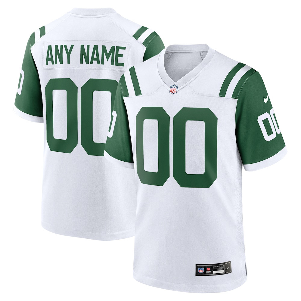 New York Jets Merch - Men's Classic Alternate Custom Replica Jersey, White - Cool Football Gift Ideas