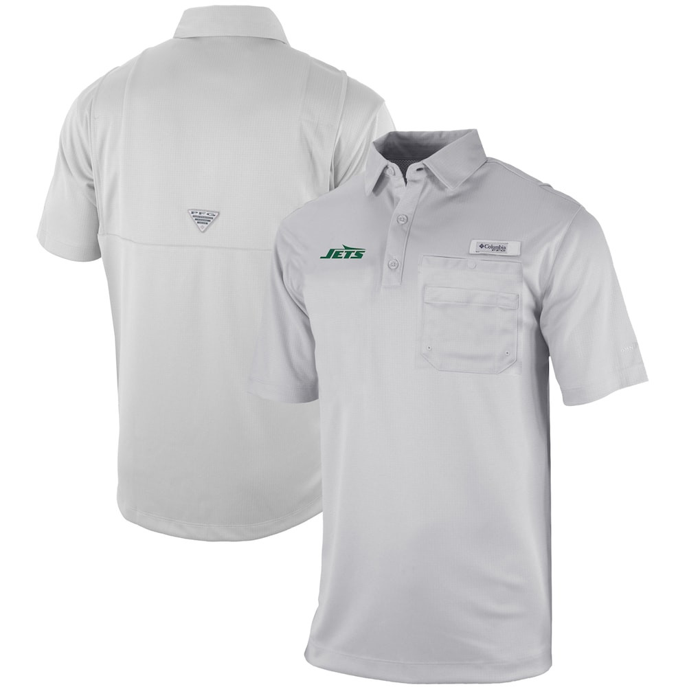 New York Jets Merch - Men's Columbia Gray Omni-Wick Flycaster Pocket Polo - Football Fan Gear