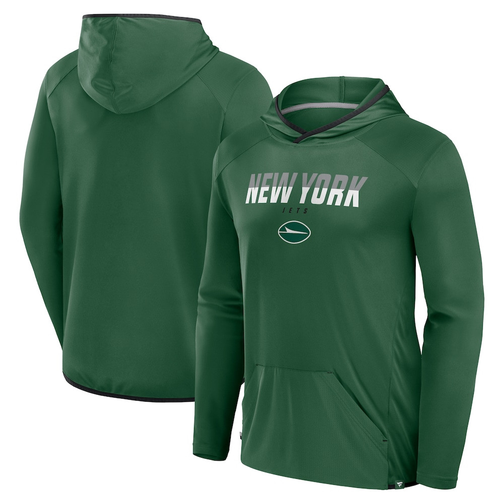 New York Jets Merch - Men's Fanatics Transitional Defender Hoodie Long Sleeve T-Shirt, Green - Best Presents For Football Fans