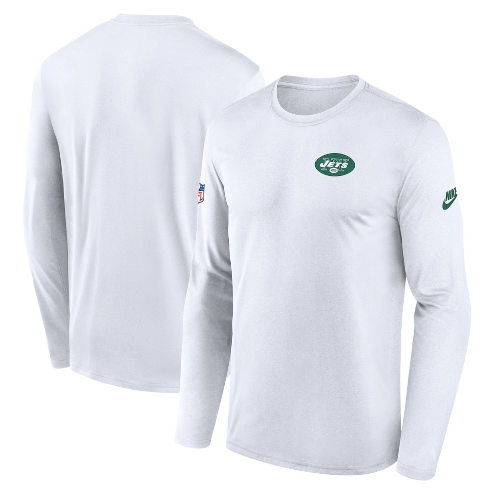 New York Jets Merch - Men's Legend Small Logo Dri-FIT Long Sleeve T-Shirt, White - Football Present Ideas