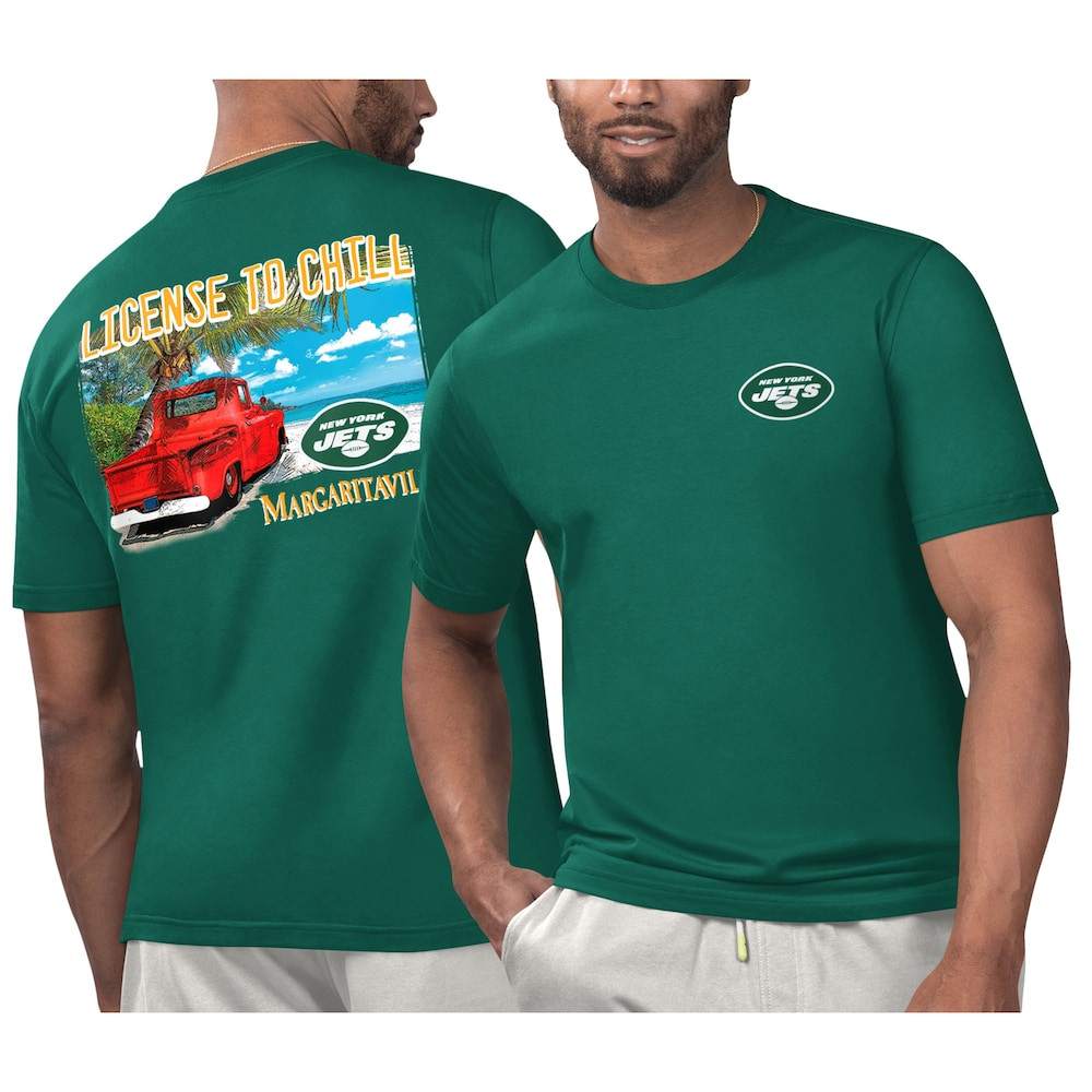 New York Jets Merch - Men's Margaritaville Licensed to Chill T-Shirt, Green - Football Gifts For Him
