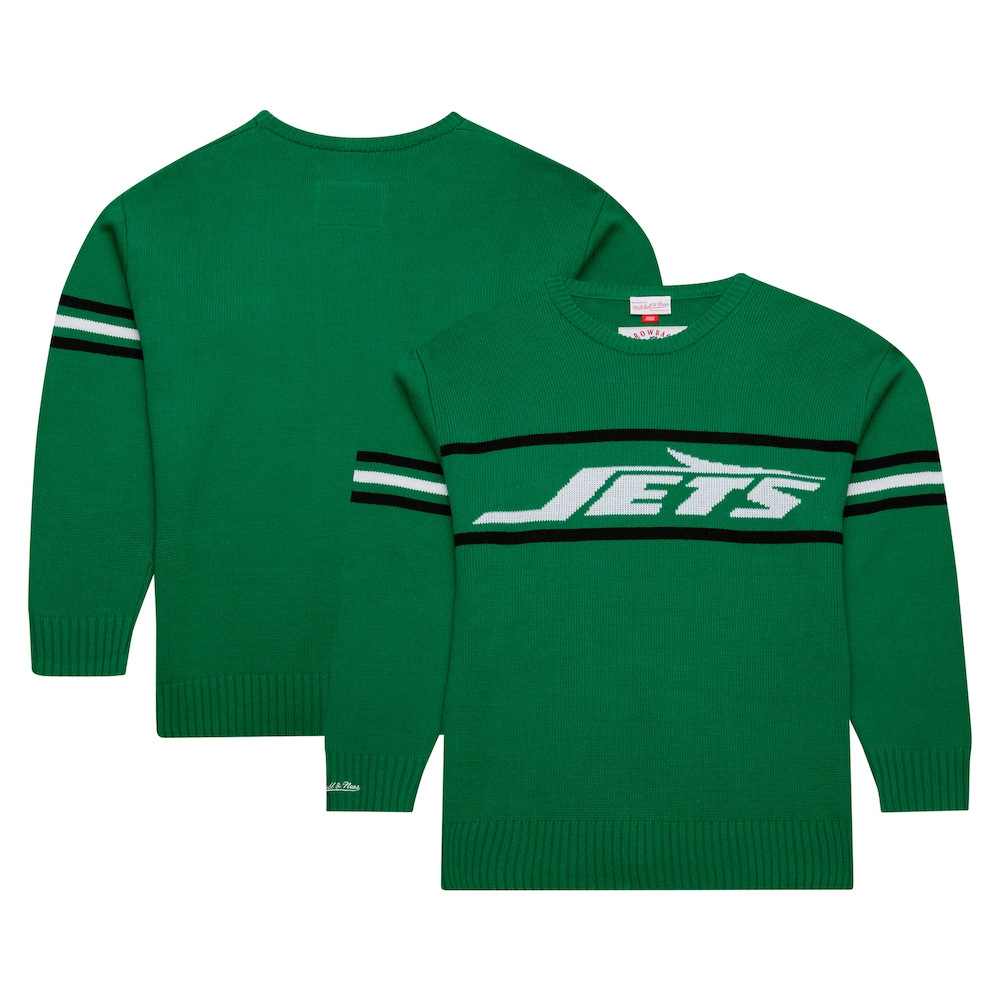 New York Jets Merch - Men's Throwback 1984 Pullover Sweater, Green - Mitchell & Ness - Good Gifts For Football Fans