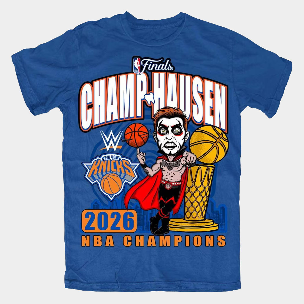New York Knicks Champions Merch Danhausen X New York Knicks Blue 2026 Finals Champions T-Shirt