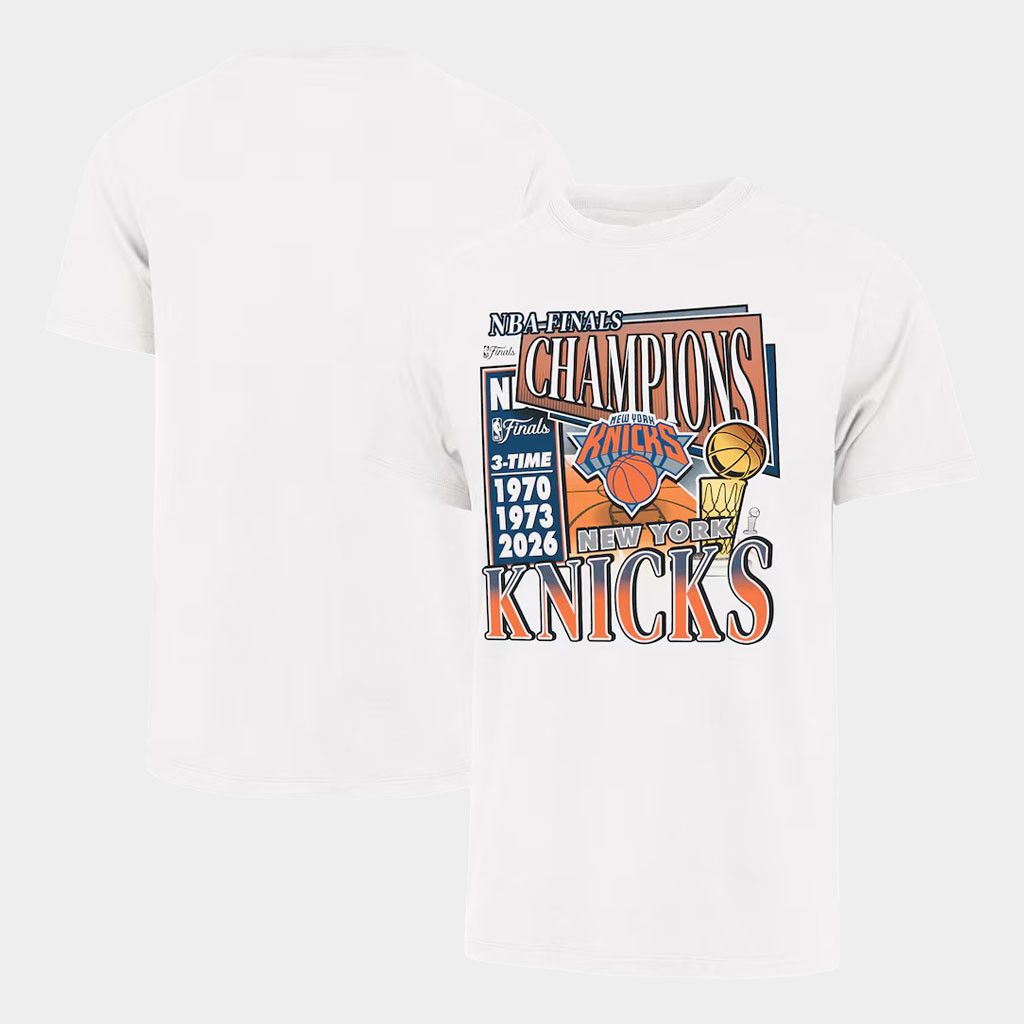 New York Knicks Champions Merch NY Knicks '47 White Three-Time Finals Champions Franklin T-Shirt