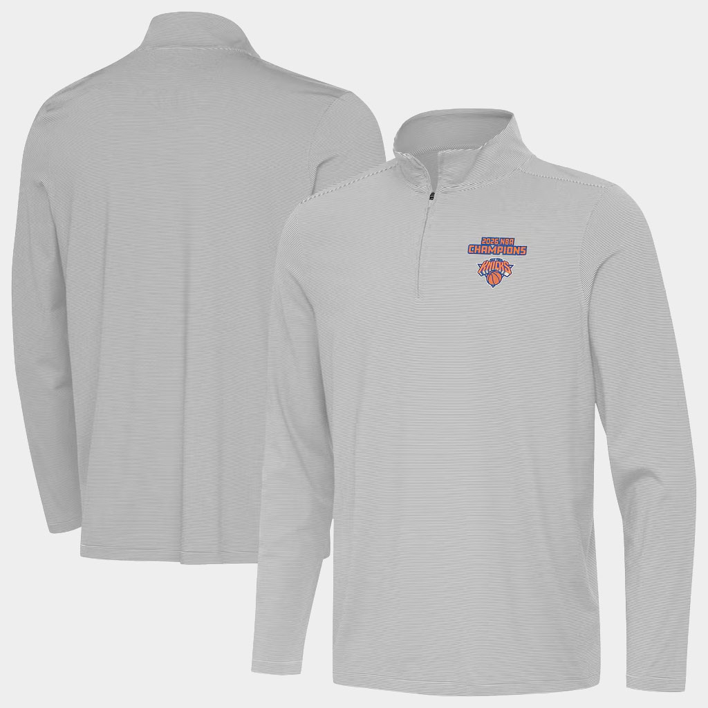 New York Knicks Champions Merch NY Knicks Gray 2026 Finals Champions Quarter-Zip Shirt Fan Gear