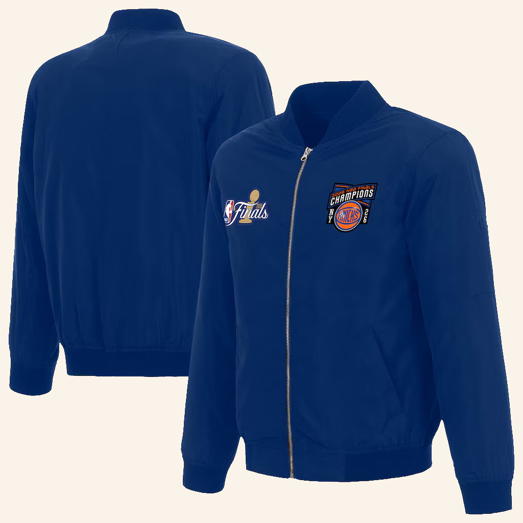 New York Knicks Champions Merch NY Knicks JH Design Blue 2026 Finals Champions Bomber Jacket