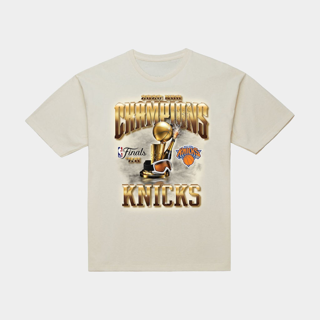 New York Knicks Champions Merch NY Knicks Mitchell And Ness 2026 Finals Champions T-Shirt Natural