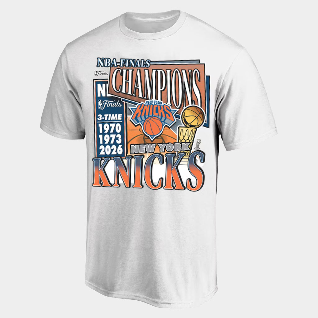 New York Knicks Championship Shirt Knicks '47 White Three-Time Finals Champions T-Shirt For Fan
