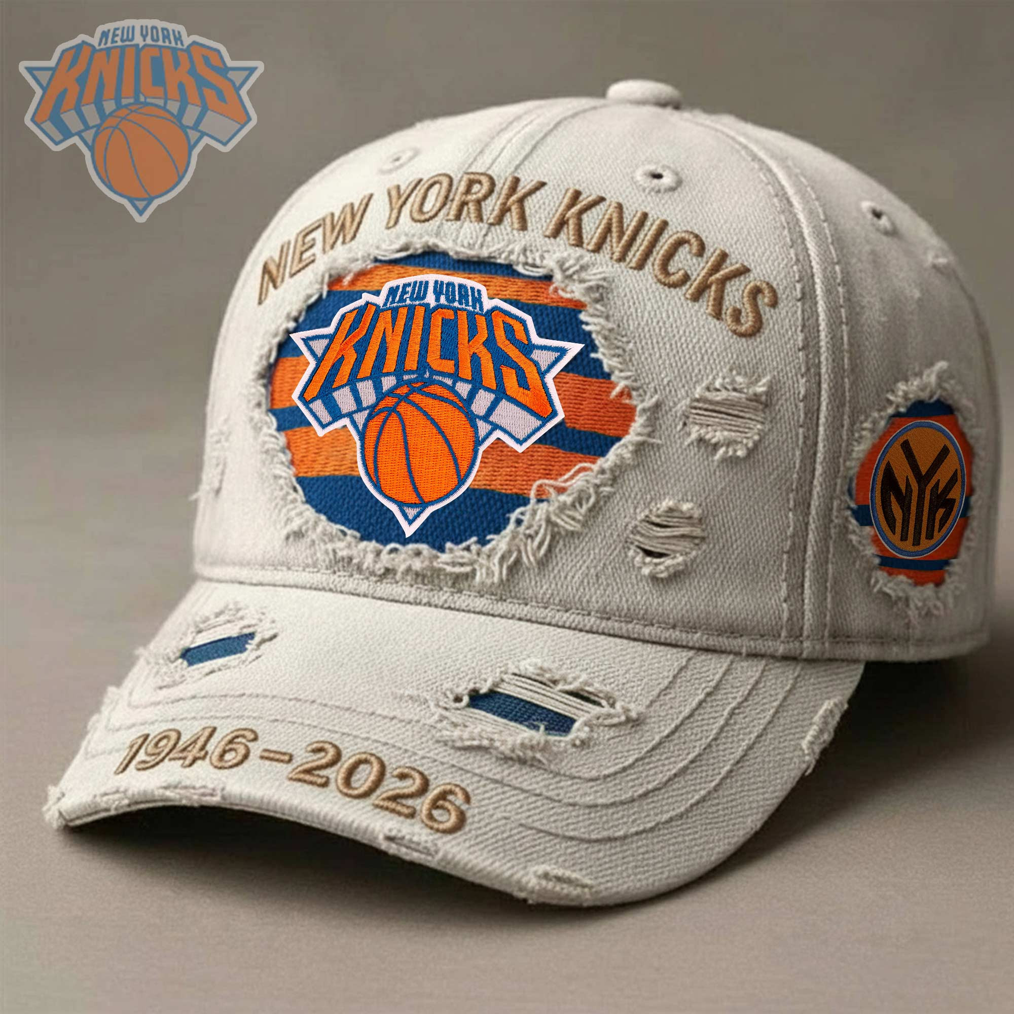 New York Knicks Distressed Cap 1946-2026 Anniversary Vintage Hat Knicks Merch