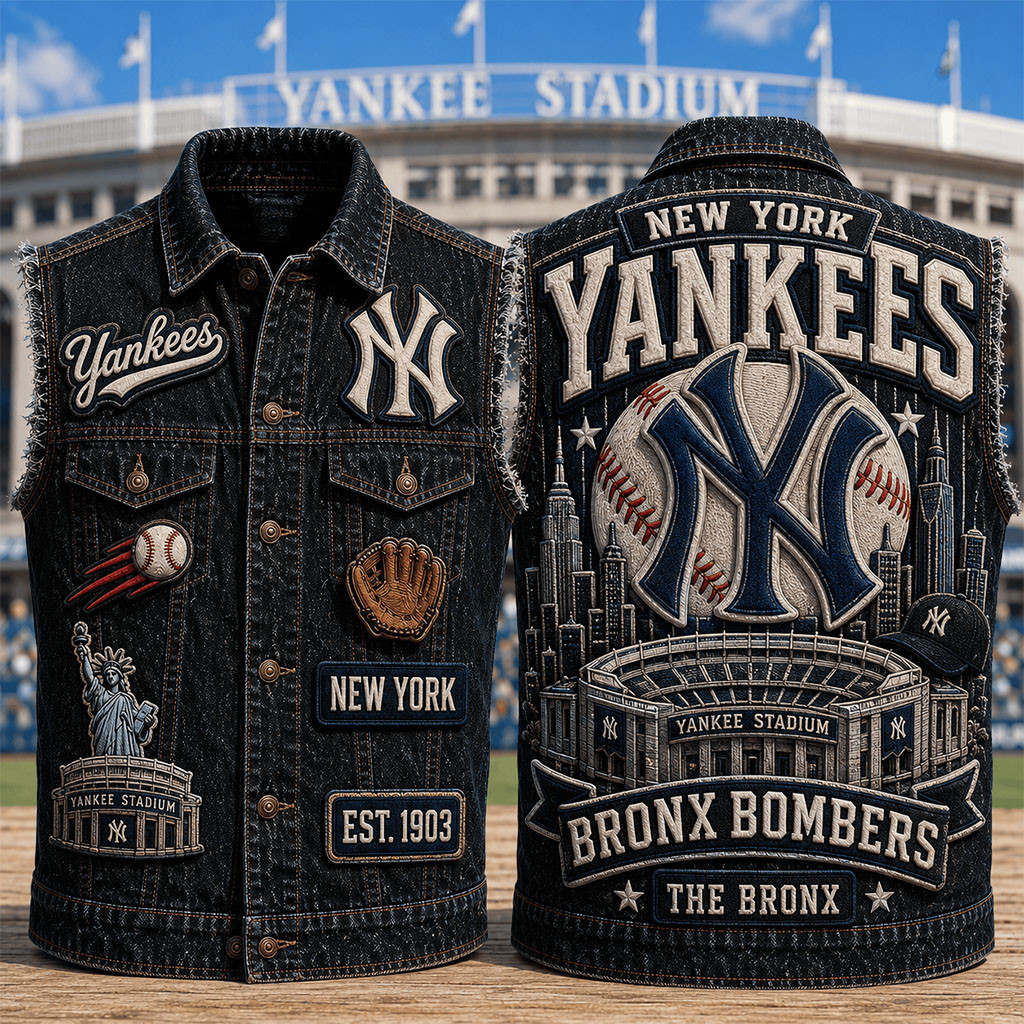 New YorK Yankees Bronx Bombers Denim Vest NY Yankees Merch Gift For Baseball Fans