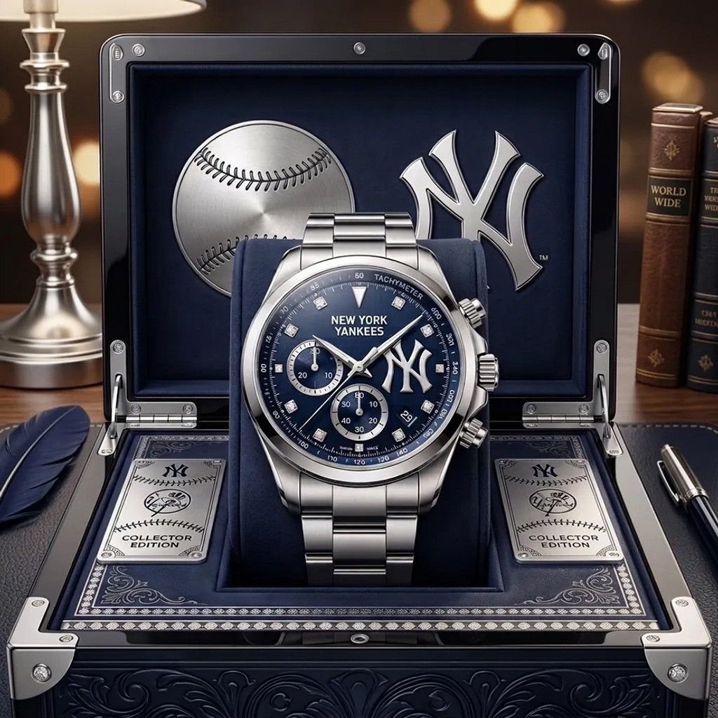 New York Yankees Stainless Steel Chronograph Watch NY Yankees Merch Gift For Baseball Fans