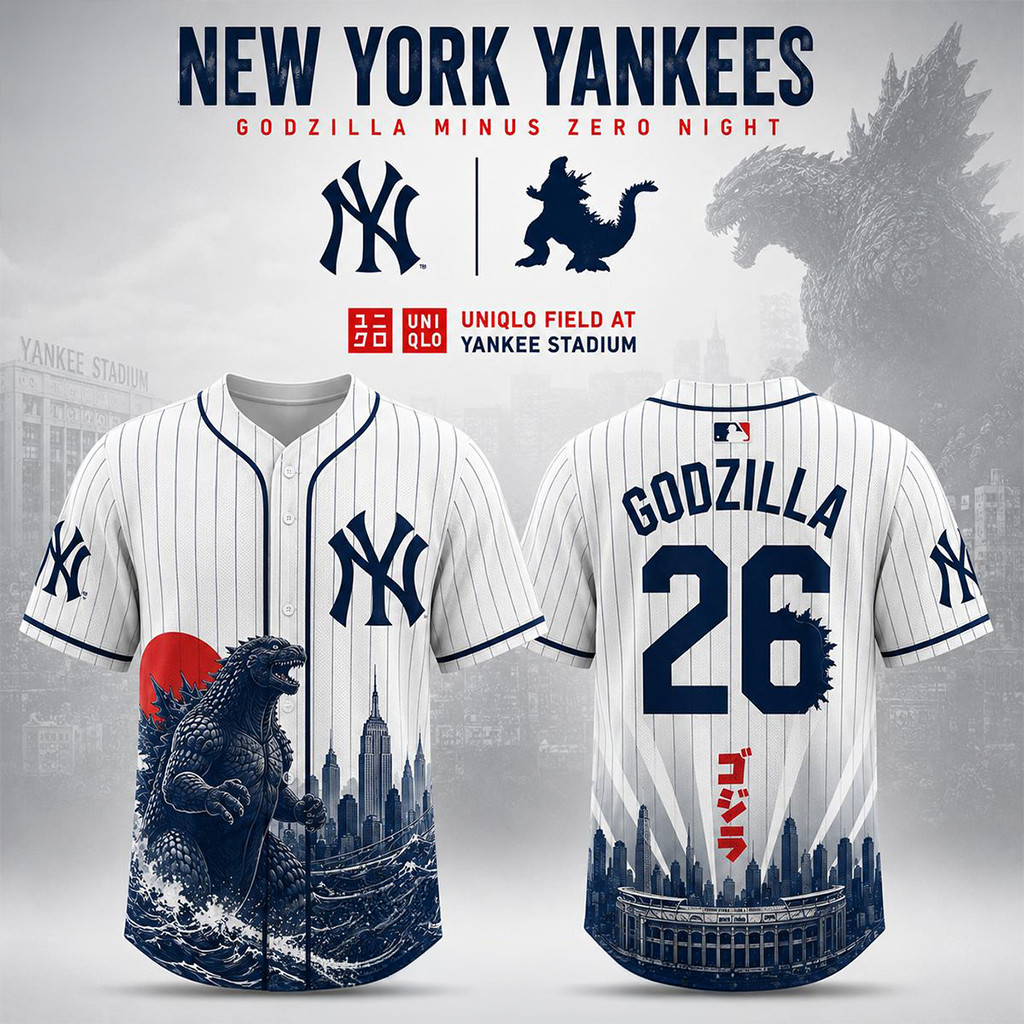 New York Yankees X Godzilla Minus Zero Night 2026 Baseball Jersey NY Yankees Merch Fan Gifts
